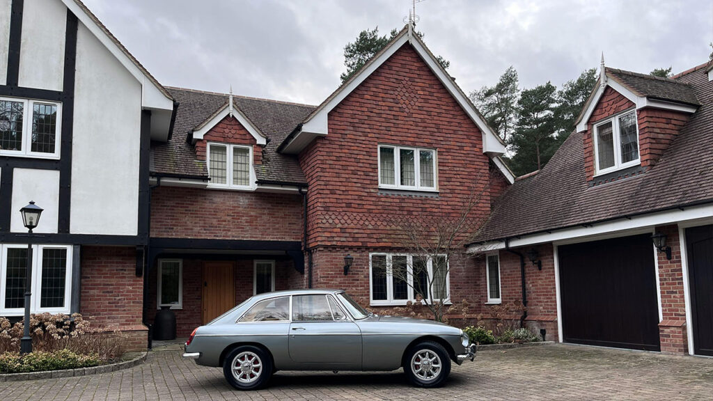Classic Silver MG Car in English Tudor Setting