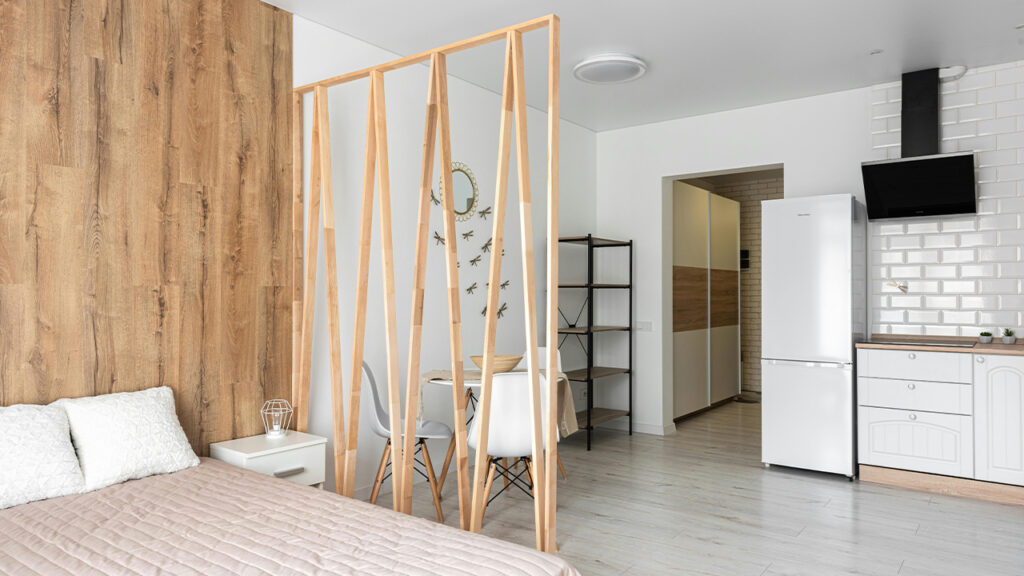 Kitchen and bedroom interior in modern house