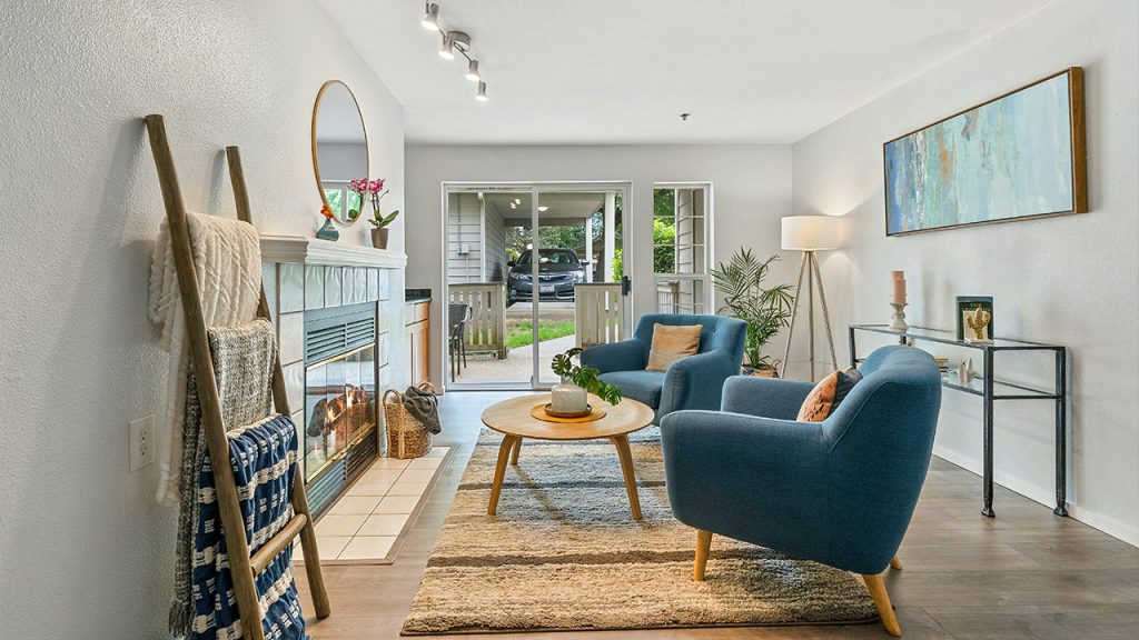 two blue sofa chairs inside house