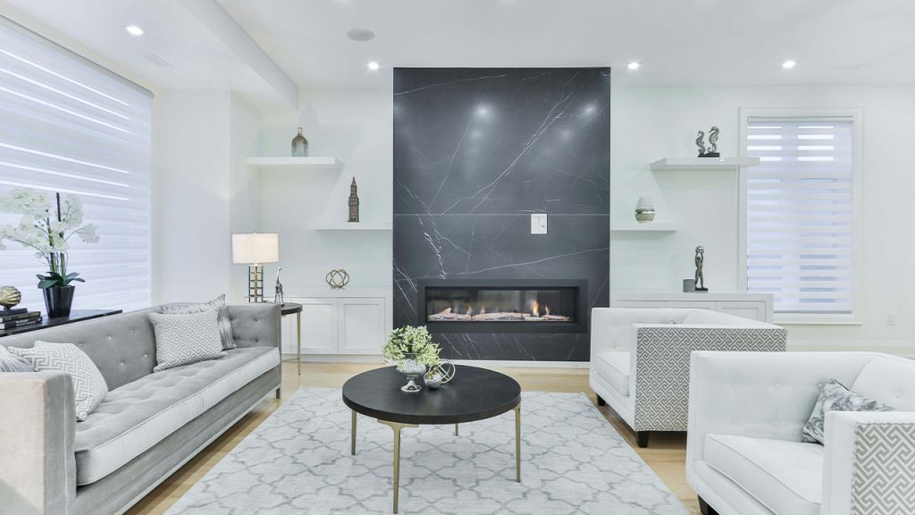 white couch beside black round table