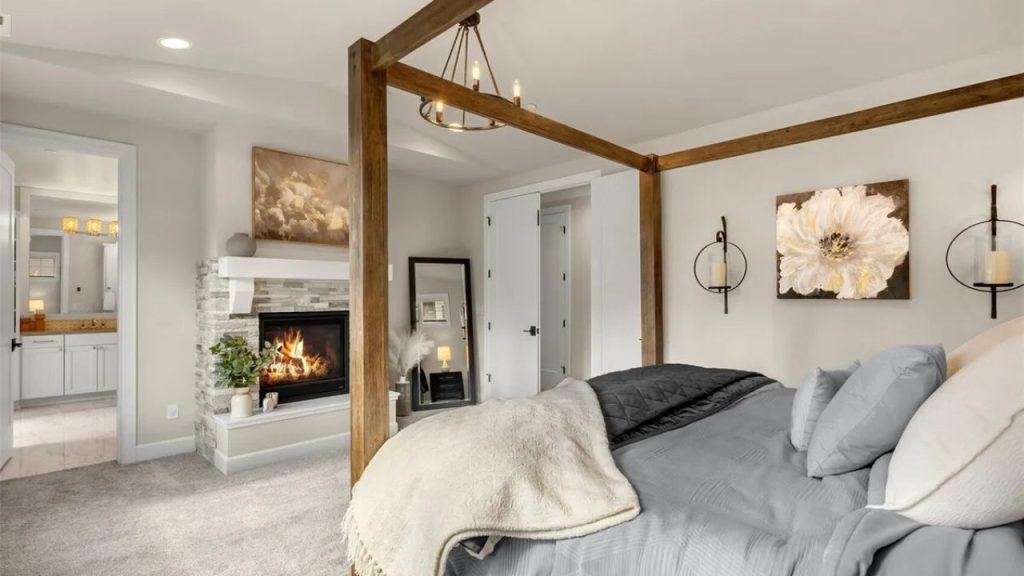 Elegant Bedroom with a Fireplace