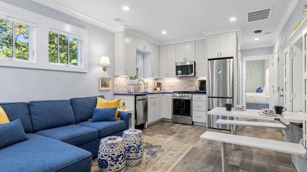 Chic Blue and White Living Space