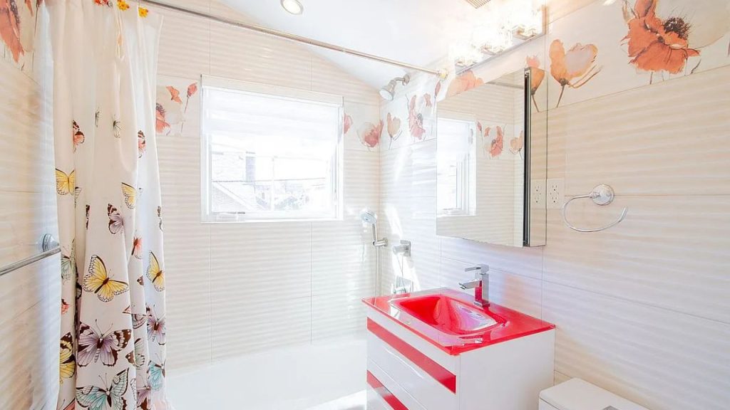 Bright Floral-Themed Modern Bathroom