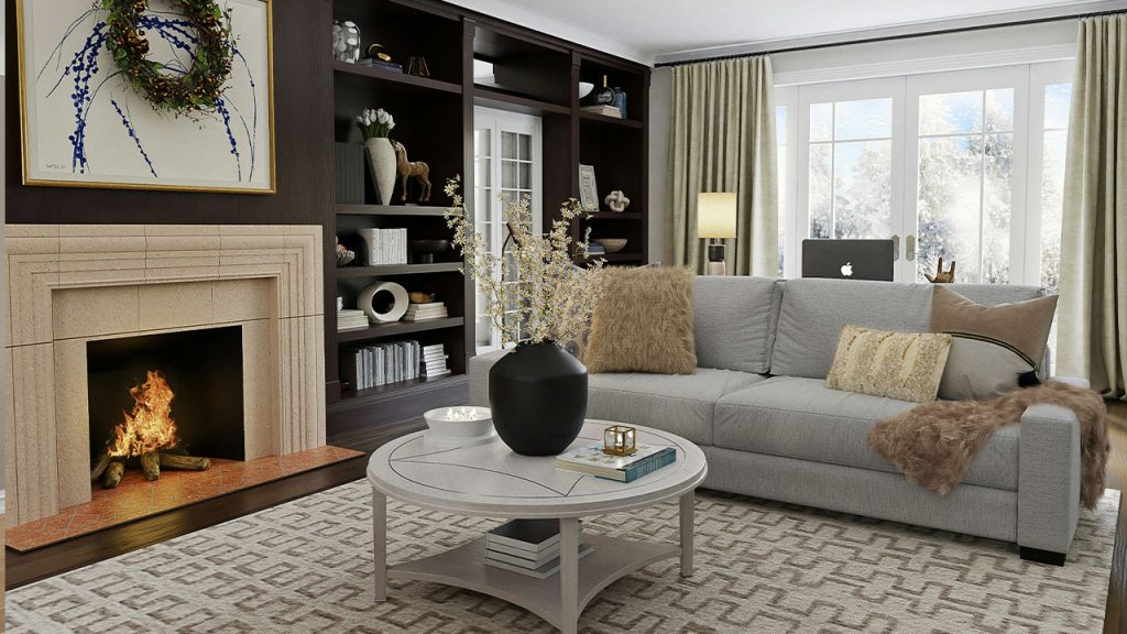 black and white round table near brown sofa