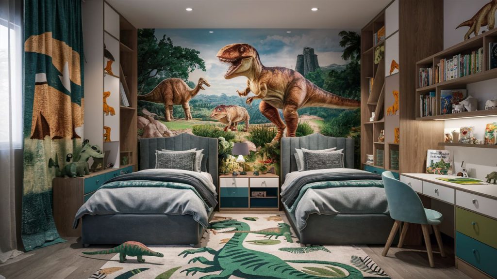 Dinosaur-themed boys' bedroom.