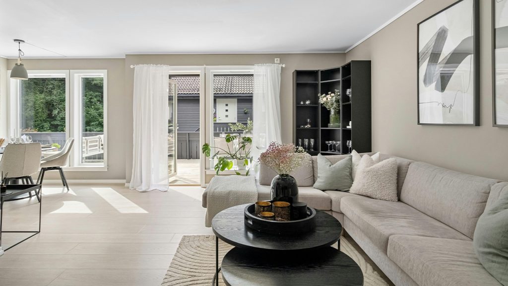 Modern Living Room with Windows to a Terrace