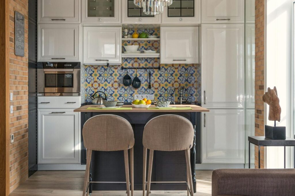 A contemporary kitchen with Spanish tiles.