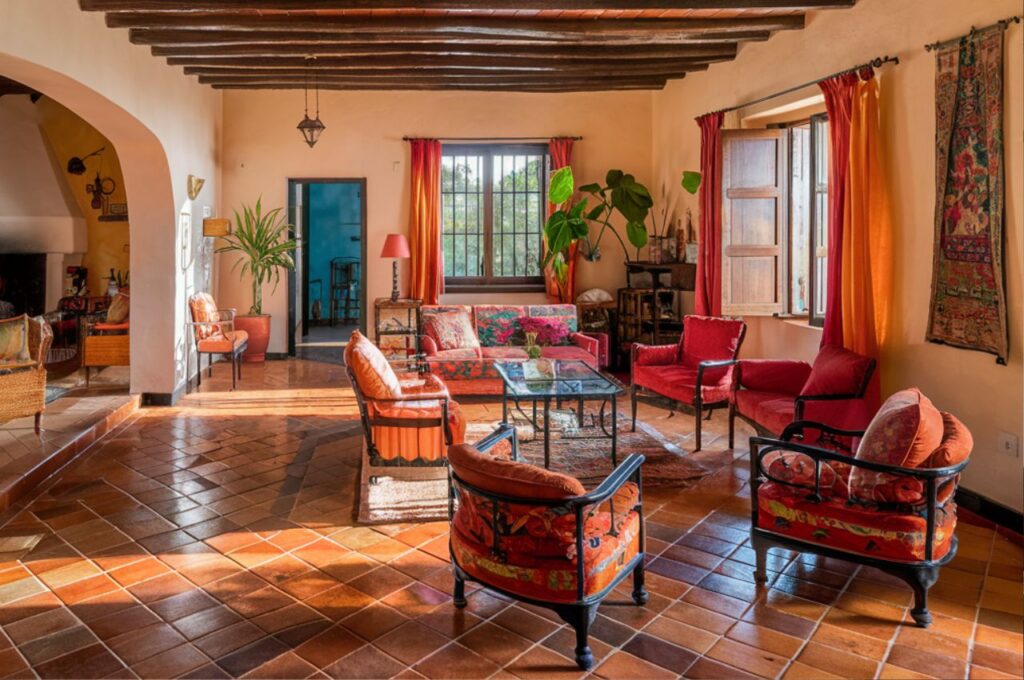 A colorful Spanish-Style Living Room.