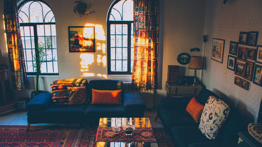 brown and black floral sofa