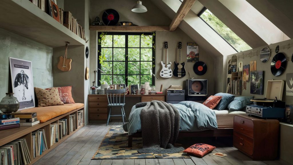 Music lover-themed boys' bedroom.