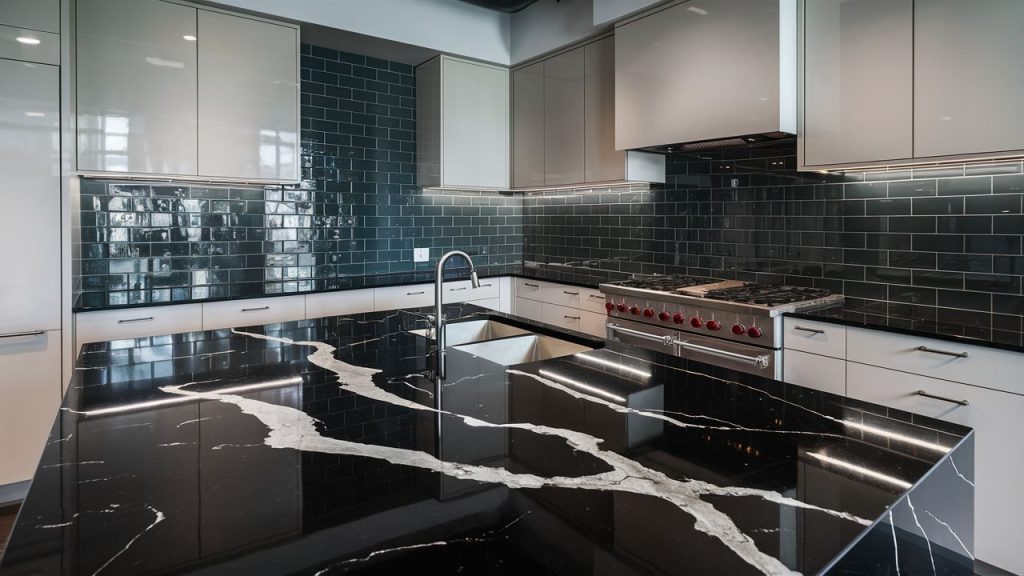 Black and White Swirl Quartz – A modern artistic touch.