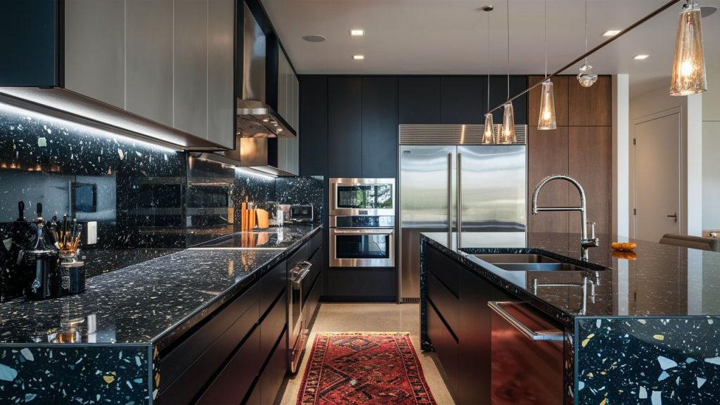 Black Terrazzo Countertops – A mix of elegance and playful design.
