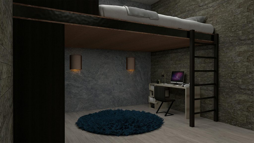 Bunk Bed over Desk with Computer