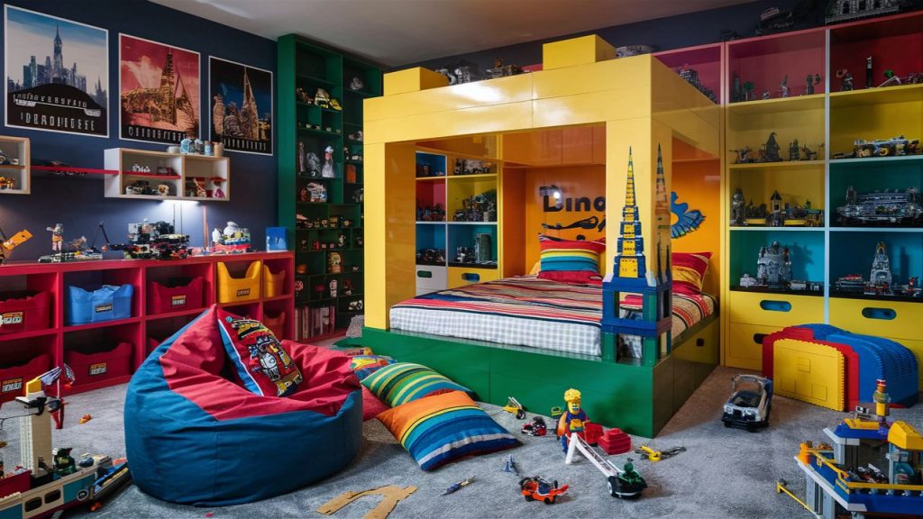 LEGO-themed boys' bedroom.