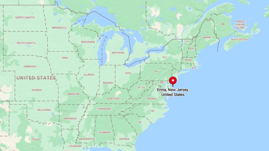 A map marking Erma, New Jersey, near Cape May.