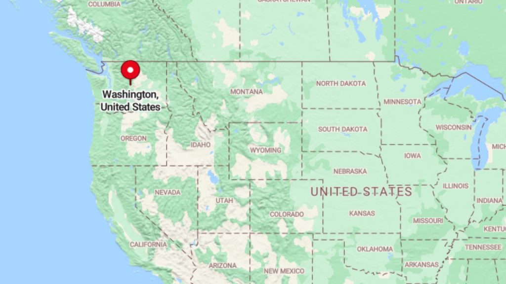 Map of Washington state, USA, highlighting its location in the Pacific Northwest.