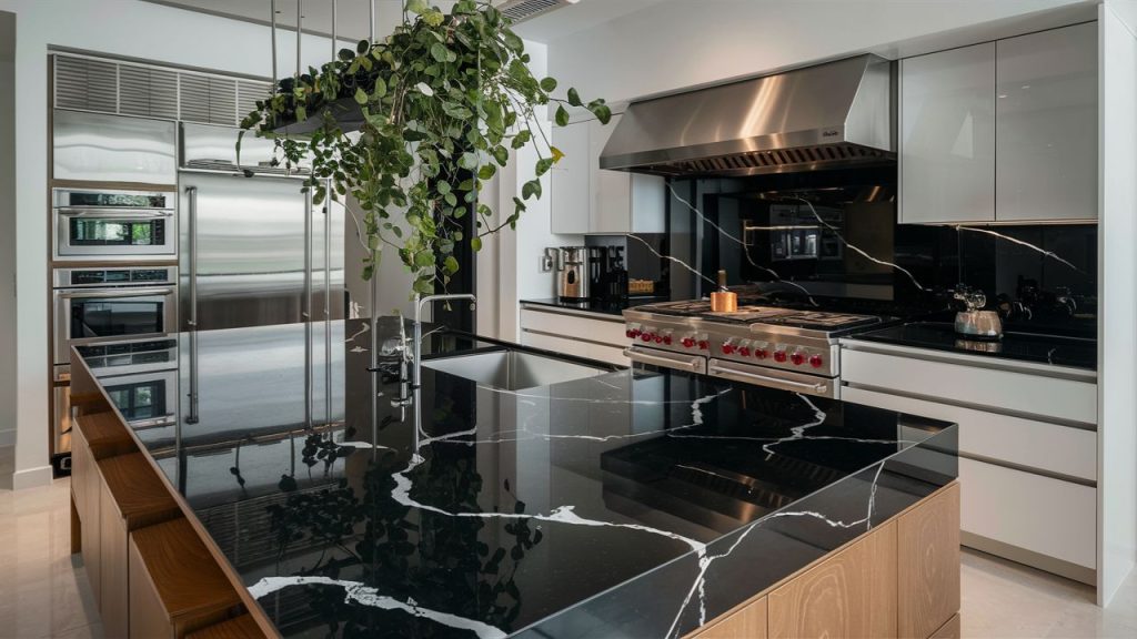 Black Quartz with White Veining – A stunning alternative to marble with enhanced durability.