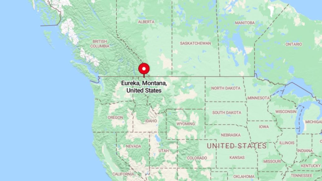 A detailed map showcasing Eureka, Montana, and its surrounding landscape.
