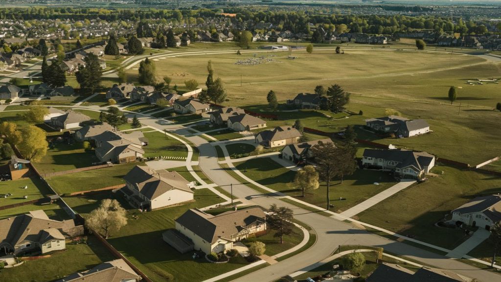 Suburban neighborhood with Ranch-style homes.