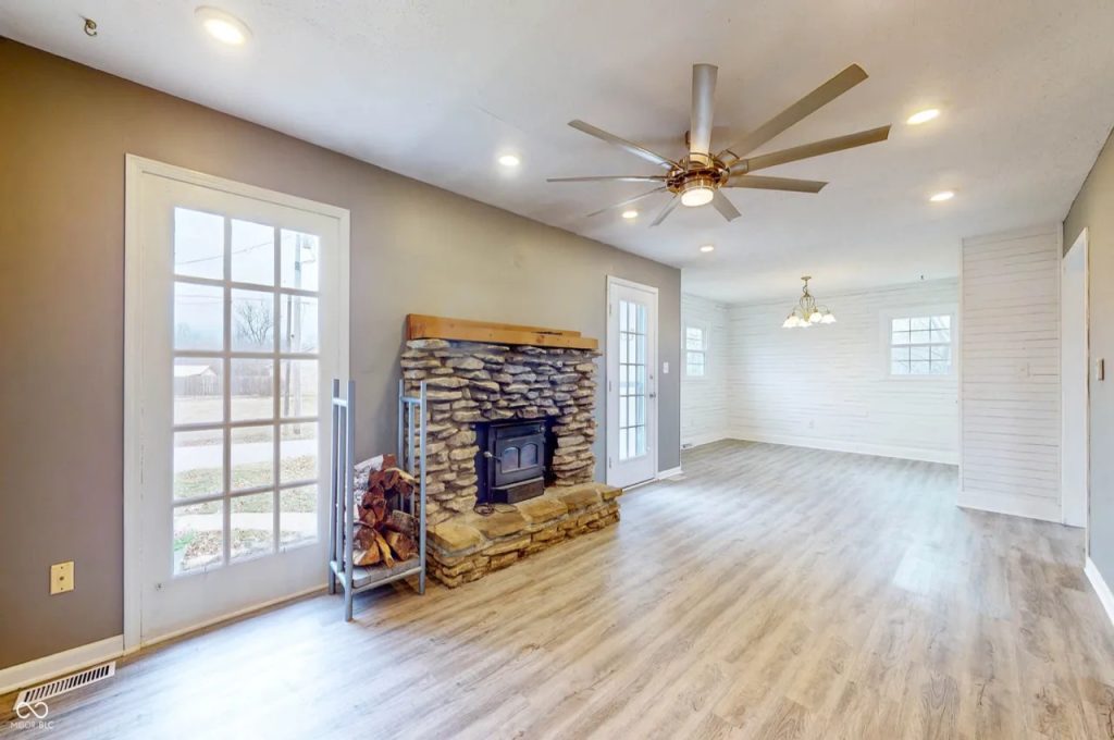 Living Room with Stone Fireplace