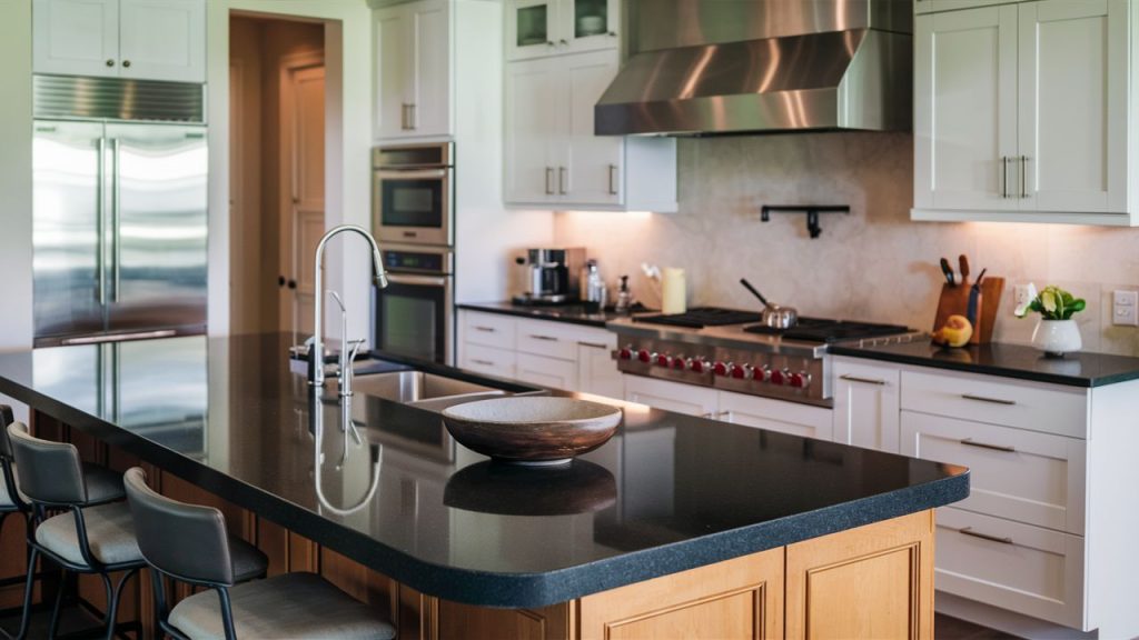 Soapstone Black Countertops – A natural, soft matte finish with a smooth touch.