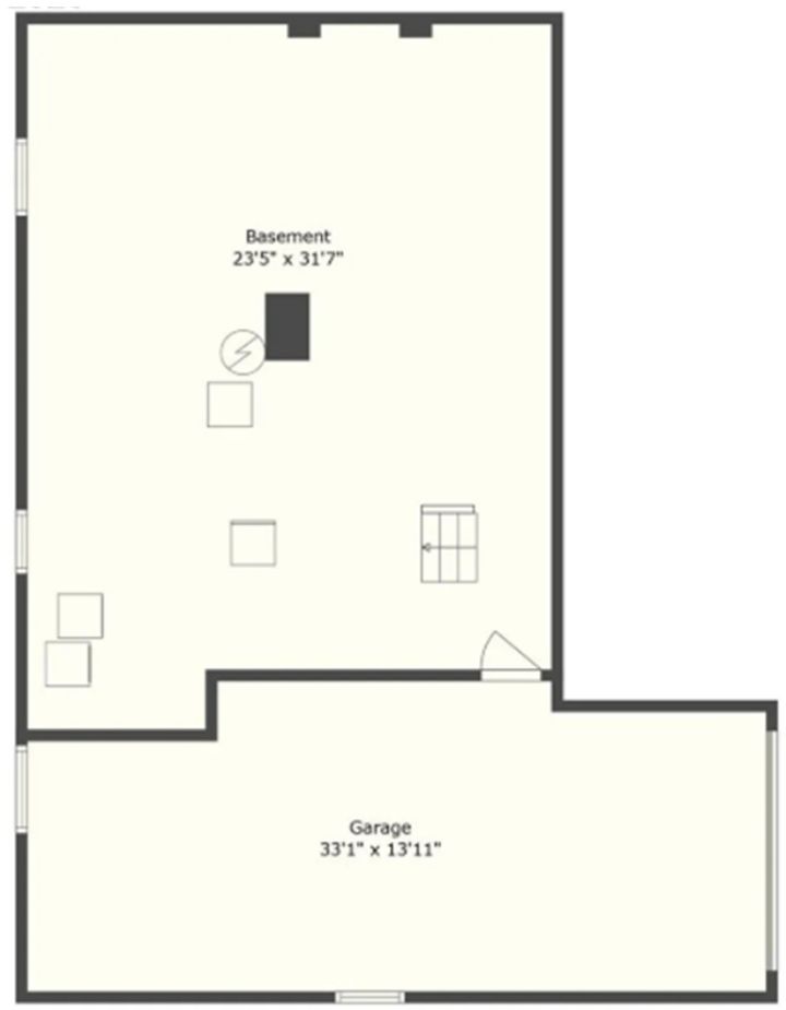 Floor plan showing a basement (23'5" x 31'7") and a garage (33'1" x 13'11").