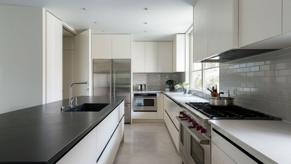 Ultra-Black Solid Surface Countertops – Seamless and sleek for a minimalist look.