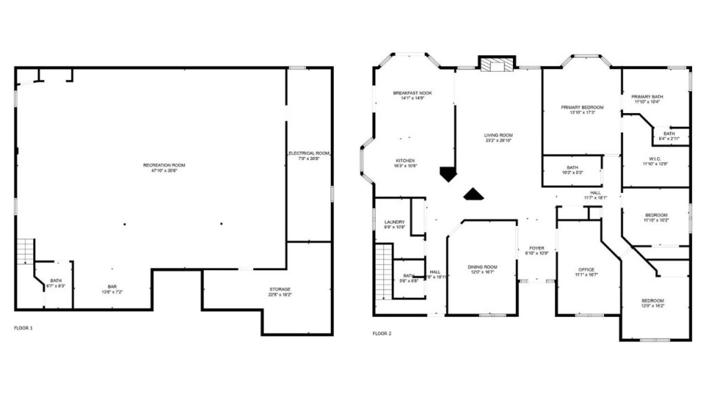Detailed floor plan featuring spacious living areas, bedrooms, and a large recreation space.