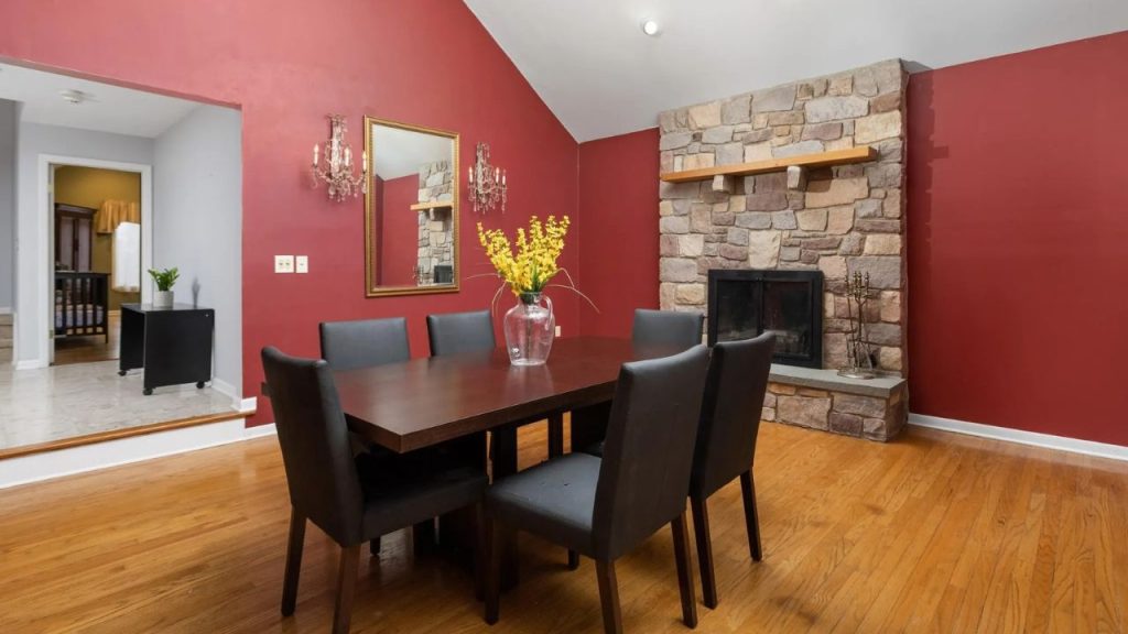 Dining Room with Stone Fireplace