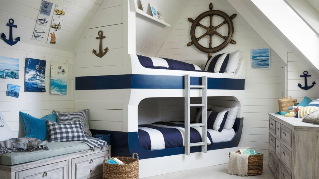 Nautical-themed boys' bedroom.
