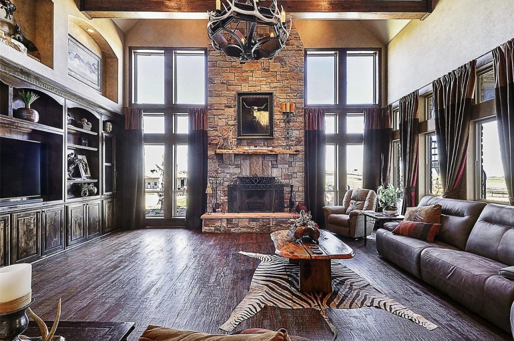 Rustic Elegance with Grand Fireplace