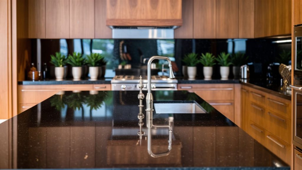 Polished Black Granite – Adds a sleek and refined feel to contemporary kitchens.