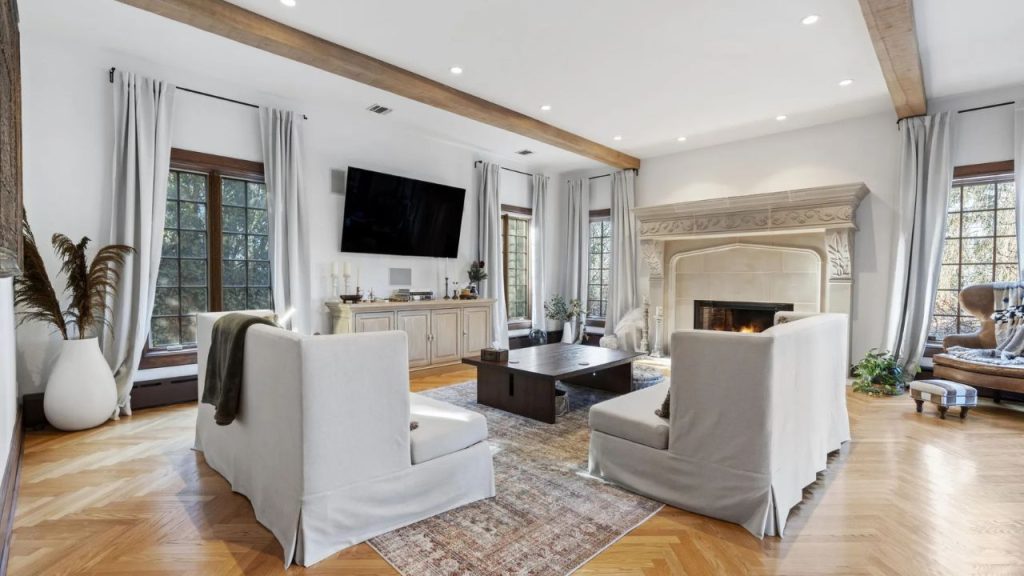 Sophisticated Living Room with Cozy Fireplace