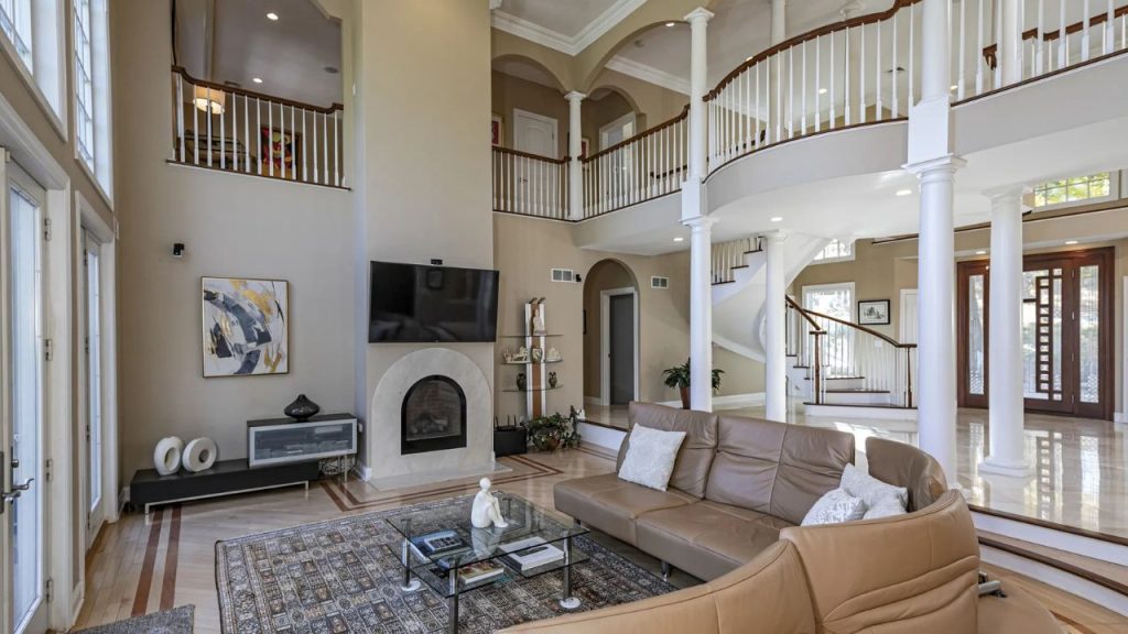 Elegant High-Ceiling Living Room Design