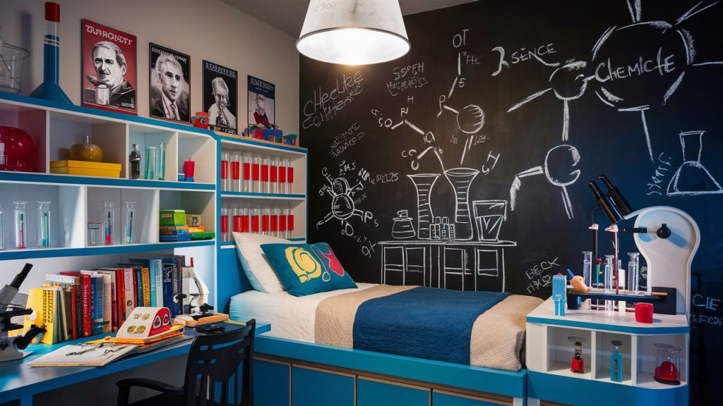 Boys' bedroom with a science lab theme.