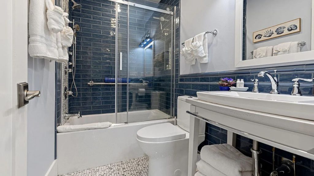 Elegant Navy and White Bathroom
