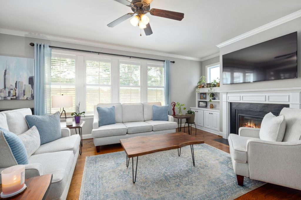Living room with soft, oversized furniture.