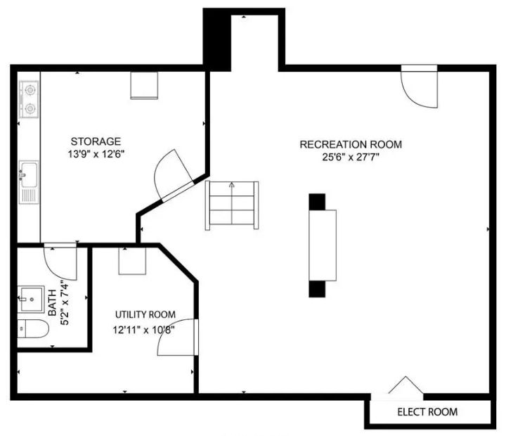 Basement floor plan featuring a recreation room, storage, utility room, bath, and electrical room.