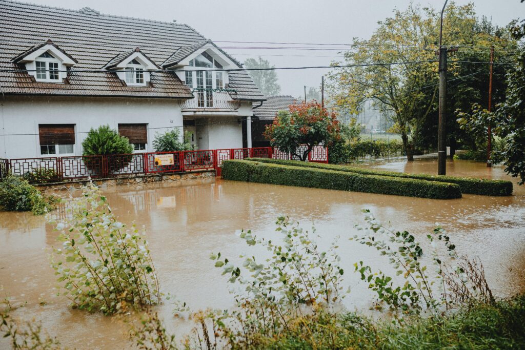 A house in the middle of a flood.