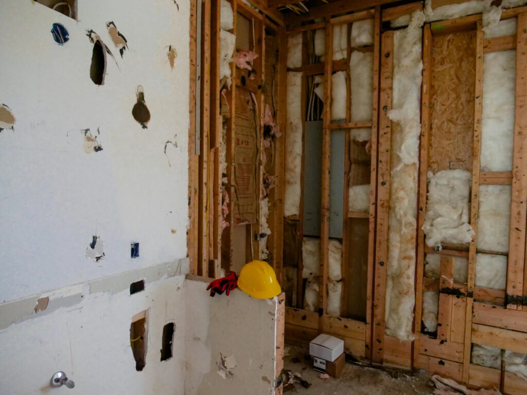 An open wall showing the inside of a drywall.