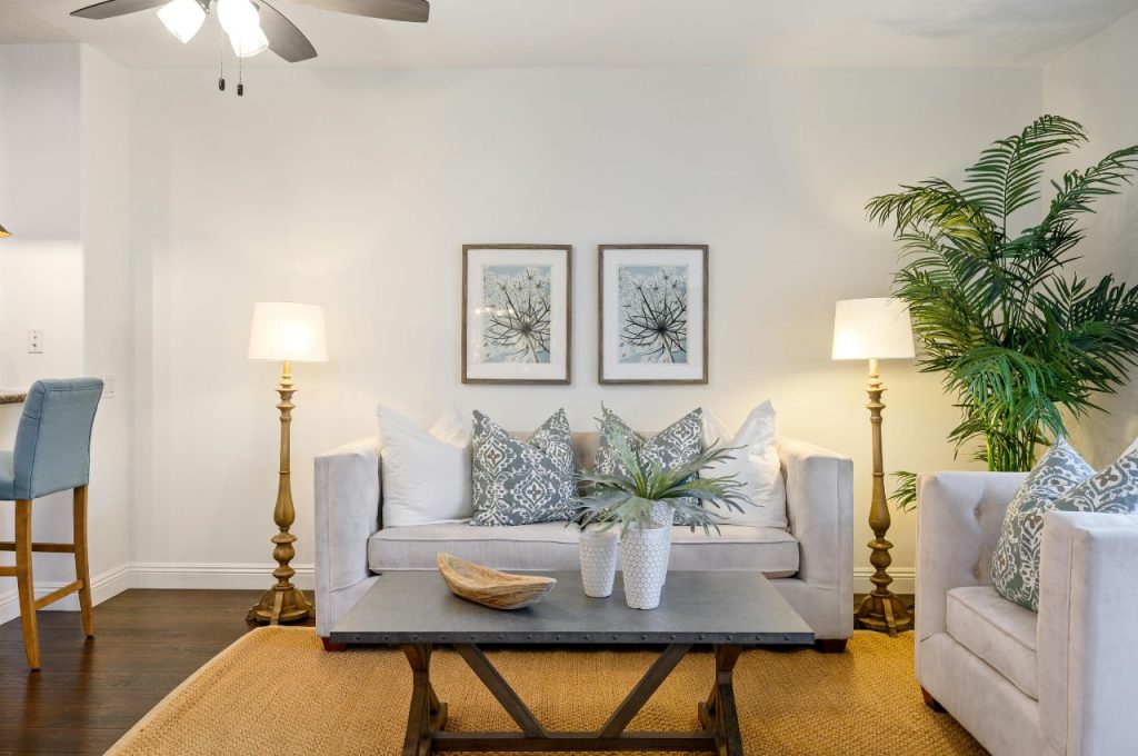 Living room with plants.