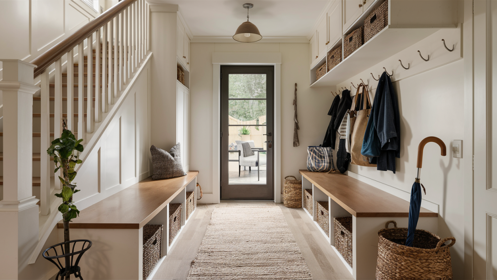 staircase landing mudroom