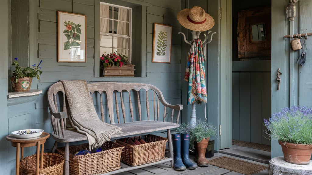 english cottage wooden bench