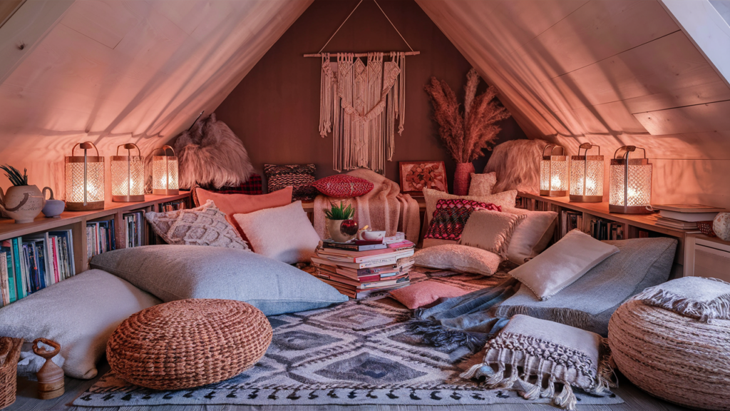 Corner Nook with Floor Cushions and Lanterns