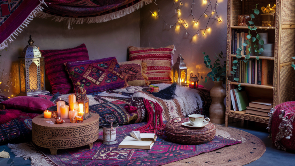 Bohemian Lounge with Layered Textiles and Colors