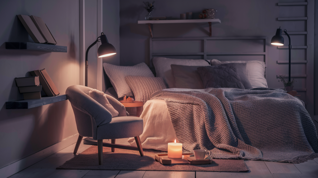 Softly Lit Bedroom Reading Corner for Nighttime Reads