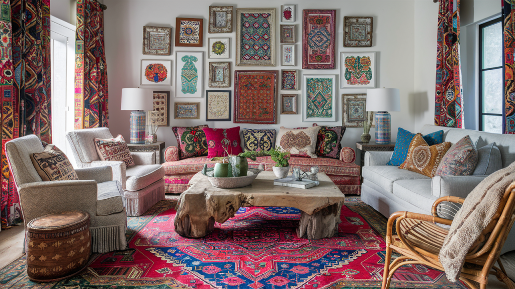boho interior mix and match patterns