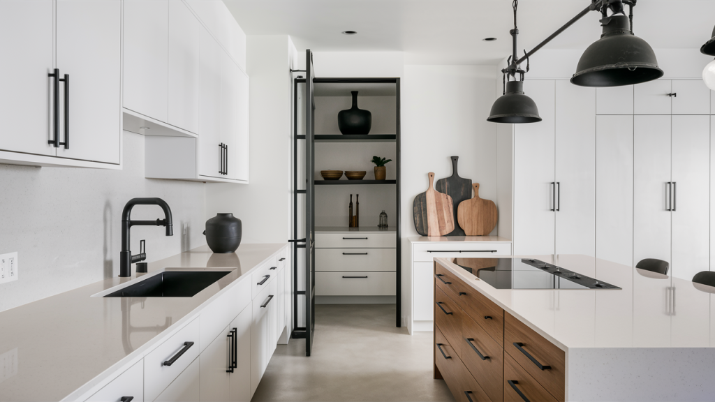 Minimalist White Kitchen with Matte Black Fixtures