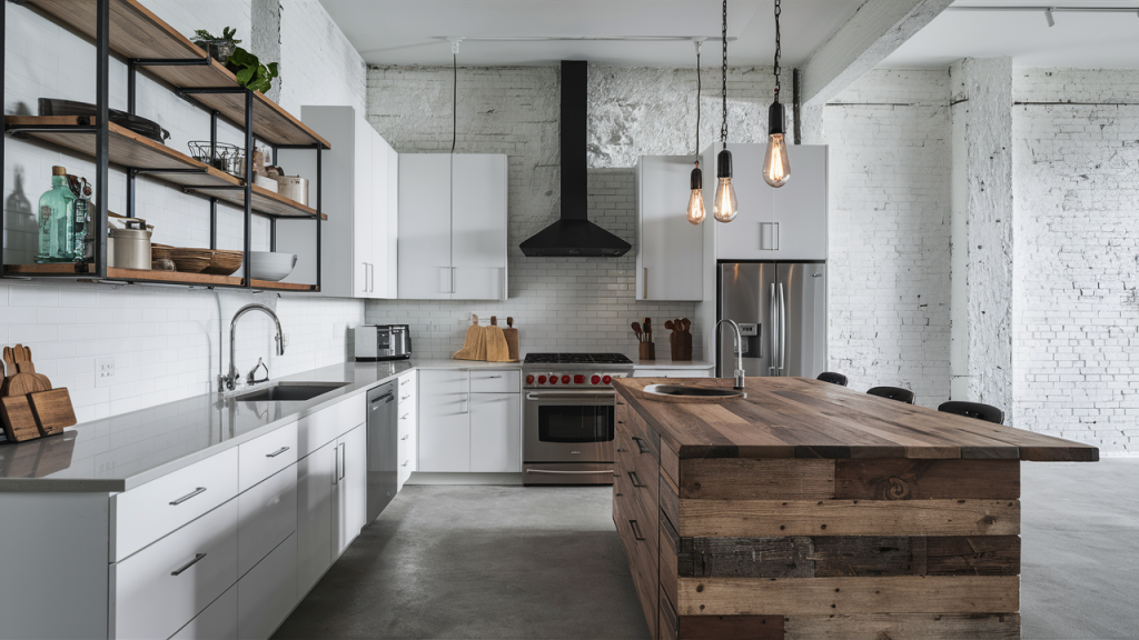 White Kitchen with Industrial Elements for Contrast