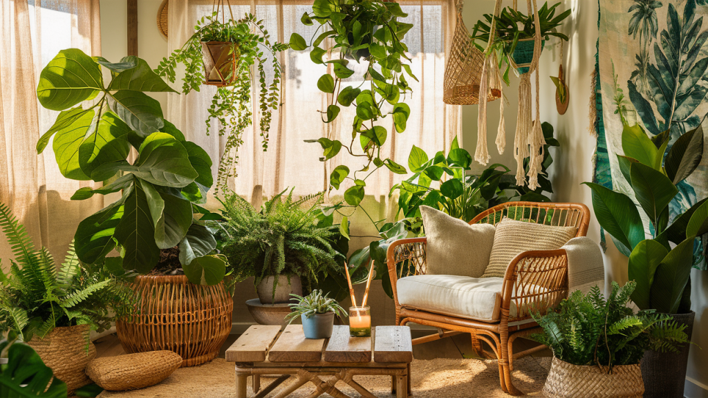 boho interior plants